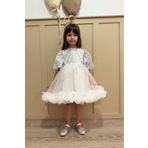 penu baby kids Beyaz Payet Detaylı Etek Ucu Fırfırlı Kız Çocuk Kız Bebek Abiye Elbise