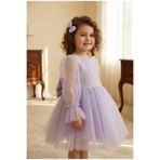 penu baby kids Lila Uzun Tül Kol Tütülü Kız Bebek Elbise - Cinderella