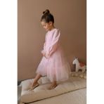 penu baby kids Pembe Üstü Pırıltılı Kumaş Fırfırlı Uzun Etekli Uzun Kollu Kız Çocuk Kız Bebek Elbise