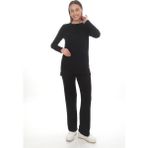 Penye Bizden Bisiklet Yaka Viskon Tunik ve Pantolon Takım-Siyah - 2XL
