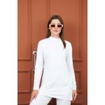 Penye Bizden Viskon Dik Yaka Tunik -Beyaz - 5XL