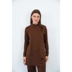 Penye Bizden Viskon Dik Yaka Tunik-Kahverengi - 3XL