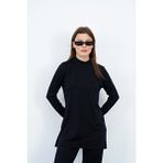 Penye Bizden Viskon Dik Yaka Tunik -Siyah - 5XL