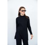 Penye Bizden Viskon Dik Yaka Tunik -Siyah - L
