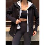 Penye Kapişonlu Yelek Kot Ceket Takımı Kol Arma Detay - XL - Siyah