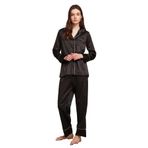 Penye Mood Kadın Saten Siyah Pijama Takımı, XL Beden