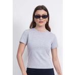 penyebizden Crop Slim Fit Pamuk Likra Tişört-Gri Melanj