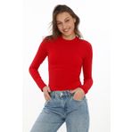 penyebizden Likralı Pamuk Crop Tişört- Slim Fit-Kırmızı
