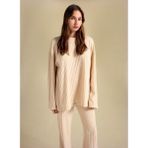 People By Fabrika Bisiklet Yaka Loose Fit Armürlü Bej Kazak Kadın PBF5WL-KZK9529