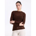 People By Fabrika Kayık Yaka Kazak, XS, 5003305335, Kahve, Kadın