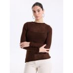 People By Fabrika Kayık Yaka Slim Fit Düz Kahve Kazak Kadın PBF5WL-KZK5100 - Kahverengi