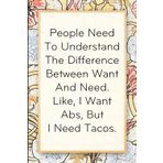 People Need To Understand The Difference Between Want and Need Like I Want Abs But I Need Tacos: Funny Saying Notebook for Women, School, Teacher, ... Boss, Secret Santa, Parents (110 lined pages)
