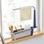 Pepisky 2'si 1 Arada Evye Saklama Rafı Tutacağı - Evye Saklama Rafı, Genişletilebilir Lavabo Sepeti, Kurulumu ve Temsi Kolay, Lavabo Drenaj Rafı, Mutfak için Süngerlik Bulaşık (Mavi & Beyaz)