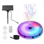 Pepisky RGB Işıklı Solar Fıskiye Pompası 6W Güneş Enerjili Su Fıskiyesi Dahili 3600mAh Pil Folatlı Su Fıskiyesi Ayarlanabilir Püskürtme Hacmi Uzaktan Kumandalı 6 Aydınlatma Modu Güneş Paneli Kuş