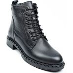 Pepita 8495 Topuklu Fermuar ve Bağcıklı Deri Kadın Bot - Siyah