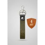 Pepuza 4 Adet Hakiki Deri - Kancalı Çift Renkli Big Anahtarlık - Olive - Zeytin Yeşili - Deri Boy: 10,5 cm Deri En: 1,85 cm