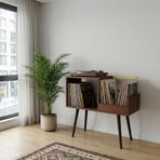 Pera 44x78x80cm Ahşap Retro Pikap Sehpası, Metal Raflı Plak Organizer, Plak Düzenleyici, Pikap Dolabı, Yan Sehpa (Ceviz)
