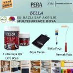 Pera Bella Su Bazlı Saf Akrilik Hobi Boyası 4 Parça Set 0,5 Litre Boya - Boya Tavası - Stella İpek Fırça - Parmak Rulo (Fayans-Mermer-Tezgah-Kapı-Dolap-Iç Cephe-Dönüşüm-Mutfak-Banyo-Plastik-Ahşap) - Siyah