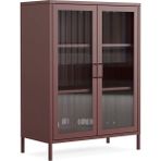 Pera Camlı Metal Dolap 110 Cm, Cam Kapaklı Vitrin - Büfe - Kitaplık ve Çok Amaçlı Dolap ( Raf Ayarlanabilir) Ral 3005 Mürdüm