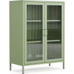 Pera Camlı Metal Dolap 110 Cm, Cam Kapaklı Vitrin - Büfe - Kitaplık ve Çok Amaçlı Dolap ( Raf Ayarlanabilir) Ral 6011 Yeşil