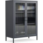 Pera Camlı Metal Dolap 110 Cm, Cam Kapaklı Vitrin - Büfe - Kitaplık ve Çok Amaçlı Dolap ( Raf Ayarlanabilir) Ral 7016 Antrasit
