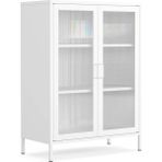 Pera Camlı Metal Dolap 110 Cm, Cam Kapaklı Vitrin - Büfe - Kitaplık ve Çok Amaçlı Dolap ( Raf Ayarlanabilir) Ral 9016 Beyaz - 010 - Beyaz