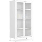 Pera Camlı Metal Dolap 150 Cm, Cam Kapaklı Vitrin - Büfe - Kitaplık ve Çok Amaçlı Dolap ( Raf Ayarlanabilir) - 010 - Beyaz