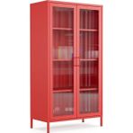 Pera Camlı Metal Dolap 150 Cm, Cam Kapaklı Vitrin - Büfe - Kitaplık ve Çok Amaçlı Dolap ( Raf Ayarlanabilir) - Kırmızı