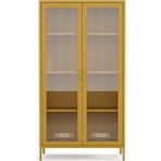 Pera Camlı Metal Dolap 150 Cm, Cam Kapaklı Vitrin - Büfe - Kitaplık ve Çok Amaçlı Dolap ( Raf Ayarlanabilir) Ral 1032 Hardal - Sarı