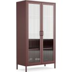 Pera Camlı Metal Dolap 150 Cm, Cam Kapaklı Vitrin - Büfe - Kitaplık ve Çok Amaçlı Dolap ( Raf Ayarlanabilir) Ral 3005 Mürdüm