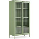 Pera Camlı Metal Dolap 150 Cm, Cam Kapaklı Vitrin - Büfe - Kitaplık ve Çok Amaçlı Dolap ( Raf Ayarlanabilir) Ral 6011 Yeşil