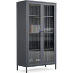 Pera Camlı Metal Dolap 150 Cm, Cam Kapaklı Vitrin - Büfe - Kitaplık ve Çok Amaçlı Dolap ( Raf Ayarlanabilir) Ral 7016 Antrasit