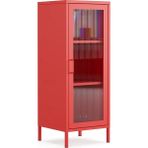 Pera Camlı Metal Dolap 42X110CM, Cam Kapaklı Vitrin - Büfe - Kitaplık ve Çok Amaçlı Dolap ( Raf Ayarlanabilir) Ral 3020 Kırmızı - 42 x 110 cm