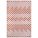 Pera Halı Turuncu Beyaz Modern Geometrik Dama Desenli Yıkanabilir Halı - YO30035XC
