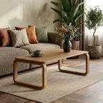 Pera Home Masif Meşe Doğal Ahşap Orta Sehpa - Oval Ayaklı Iskandinav Tasarım Salon Sehpası, Japandi, 100X50CM