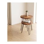 Pera-Home UK Masif Ceviz Oval Yan Sehpa - Firkete Metal Ayaklı Ahşap Zigon 2’li Sehpa Seti – (M+L)