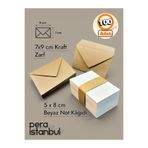 Pera İstanbul 100 Adet 7x9Cm Kahverengi Çaycuma Kraft Zarf ve Not Kağıdı Düğün Davetiye Lüks Tebrik Kartı Mektup