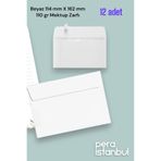 Pera İstanbul 12 Adet 114x162 mm Beyaz Davetiye Lüks Tebrik Kartı Mektup Mühür Cüzdan Büyük Kapasiteli Torba Zarf