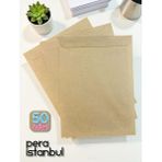 Pera İstanbul 50 Adet 24x32 cm Kraft Davetiye Lüks Tebrik Kartı Mektup Mühür Cüzdan Büyük Kapasiteli Torba Zarf