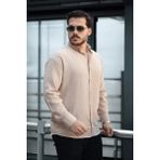 Pera Kumaş Keten Görünümlü Yarım Oversize Uzun kollu Erkek Gömlek- Bej
