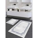 Pera Life Halı yıkanabilir Kaymaz Pamuk Dokuma Taban Çerçeve Desenli 60X100-50X60 2'li Banyo Paspası Klozet Takım - Gri