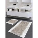Pera Life Halı yıkanabilir Kaymaz Pamuk Dokuma Taban Çizgili Desenli 60X100-50X60 2'li Banyo Paspası Klozet Takım - Gri
