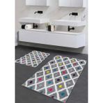 Pera Life Halı yıkanabilir Kaymaz Pamuk Dokuma Taban Geometrik Renkli Desen 60X100-50X60 2'li Banyo Paspası Klozet Takım - Gri