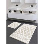 Pera Life Halı yıkanabilir Kaymaz Pamuk Dokuma Taban Geometrik Zikzak Desenli 60X100-50X60 2'li Banyo Paspası Klozet Takım - Gri