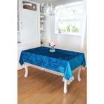 Pera Lüx Dantelli Kadife Kumaş Turkuaz Masa Örtüsü 160x220 Cm 1421