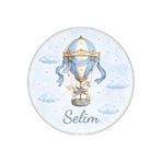 PeraCreations İsme Özel Mavi Balon Yuvarlak Bebek Kuşe Sticker/ Etiket 4 Cm 70 Adet