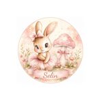 PeraCreations İsme Özel Tavşan Tema Pembe Yuvarlak Bebek Kuşe Sticker/ Etiket 4 Cm 100 Adet