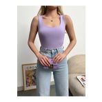 peralist Kadın Yeni Sezon Kalın Askılı Mor Pamuklu Basic Likralı Slimfit Bluz