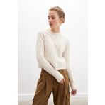 Peraluna ADELINE SWEATER Bisiklet Yaka Saç Örgü Kadın Triko Kazak - Ekru