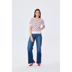 Peraluna Alice's Cherry, Kiraz Desenli Kadın Triko Yazlık Bluz - EKRU MULTİ